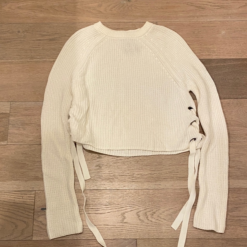 Cream Knit Sweater with Side Ties